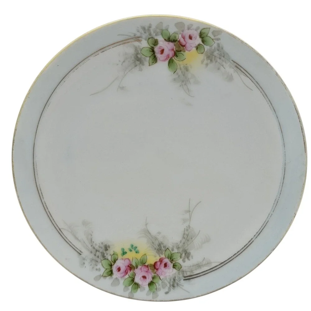 Vintage Meito China Bread Plate Bone‎ China Blue Pink Hand Painted Floral Japan